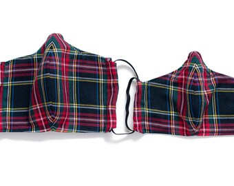 Black Stewart Tartan Face Mask:  Reusable, Cotton, Insert Pocket, Nose Wire