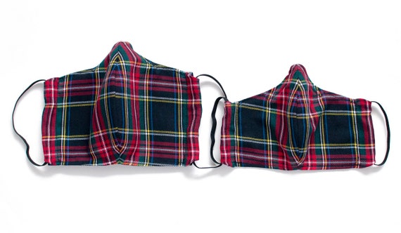 Black Stewart Tartan Face Mask:  Reusable, Cotton, Insert Pocket, Nose Wire
