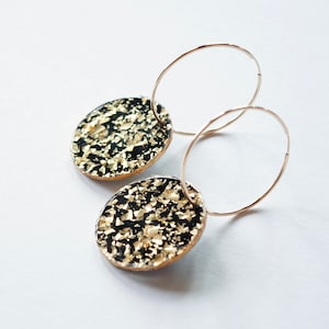 Olivia Hoop Earrings - Black Confetti with Gold Foil Finish (14k Gold Filled)