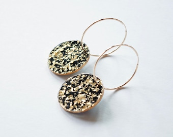Olivia Hoop Earrings - Black Confetti with Gold Foil Finish (14k Gold Filled)