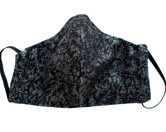 Women's Black Glitter Face Mask:  Reusable, Cotton, Insert Pocket, Nose Wire