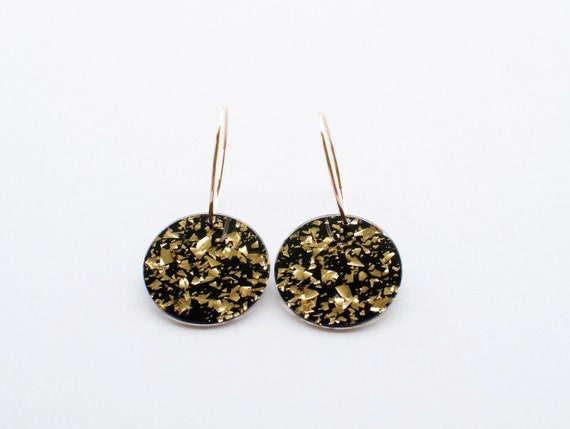 Olivia Hoop Earrings - Black Confetti (14k Gold Filled)