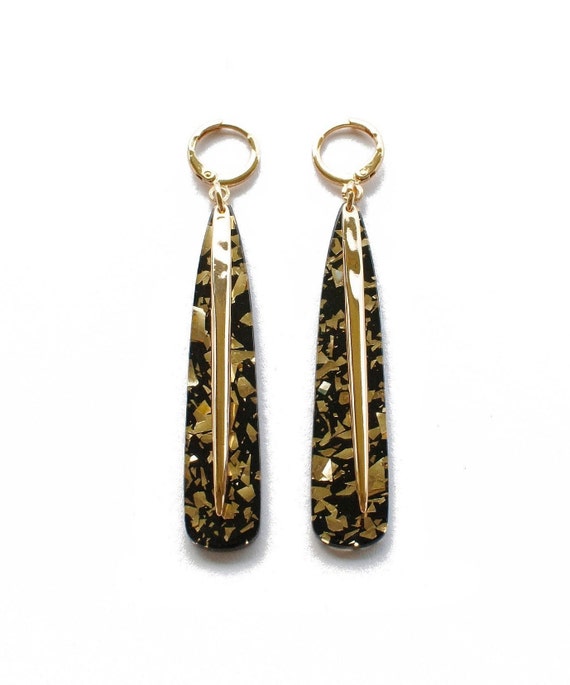 Mila Earrings - Black Confetti (24k Gold Filled)