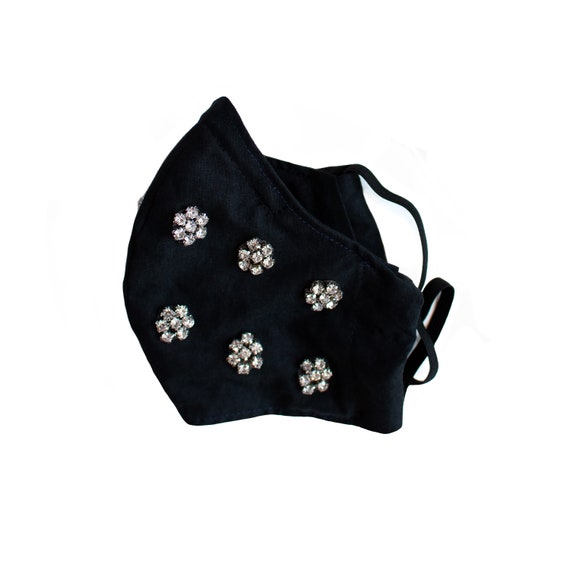 Reusable Face Mask with Insert Pocket and Nose Wire - Clear Embellished Mask