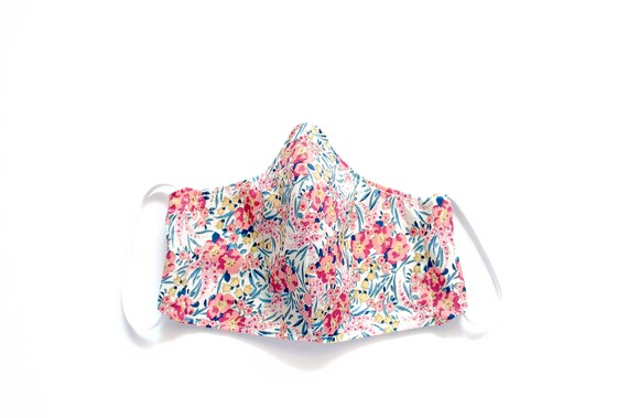 Reusable Face Mask with Insert Pocket and Nose Bridge - Swirling Petals (Made with Liberty Fabric)