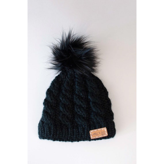 Cable Knit Winter Hat - Black