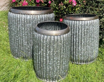 Galvanised vintage dolly tub set 3 |metal steel garden flower pot trough planter