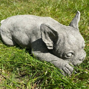 French bulldog stone garden statue | reconstituted outdoor puppy dog ornament