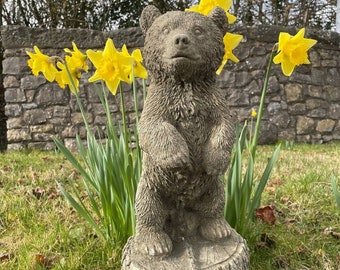 Stehender Braunbär Stein Statue | Teddybär Grizzly Outdoor Garten Ornament