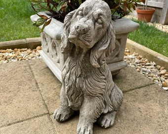 Spaniel stone statue | animal puppy dog outdoor garden sculpture figure ornament