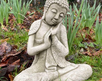 Resting Buddha Stone Statue | Outdoor Garden Ornament Zen Monk British Made Sculpture Calming Gift