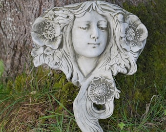 Art nouveau wall planter | stone flower pot statue outdoor garden ornament flowers trough hanging gift B