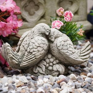 Reconstituted stone love doves statue | vintage finish concrete outdoor garden ornament