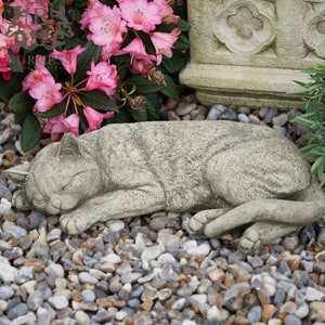 Large Resting Cat Stone Statue | Reconstituted stone kitty animal concrete kitten outdoor garden ornament