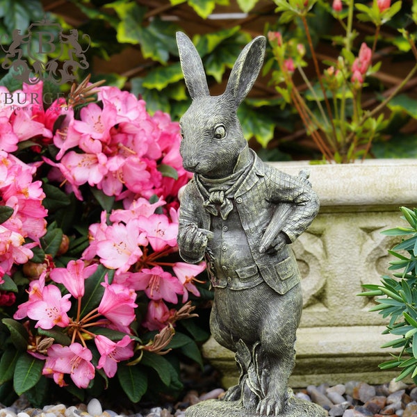 Weißer Hase Gartenfigur | Alice im Wunderland schwere Kunstharz home Ornament Statue Outdoor Indoor Dekoration Geschenk