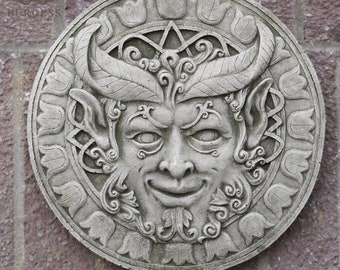 Herr grüne Mann Stein hängende Plakette | Altes Outdoor Bacchus Blatt Gesicht Garten Ornament Geschenk