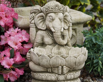 Stone Ganesh Birdfeeder Statue | Reconstituted Stone Bird Bath Oriental Buddha vintage monk goddess garden ornament