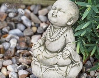 Zen monk stone statue | outdoor garden buddha reconstituted oriental ornament