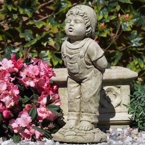 Kissing boy stone statue | reconstituted cherub children outdoor garden ornament