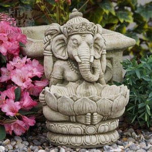 Stone Ganesh Birdfeeder Statue | Reconstituted Stone Bird Bath Oriental Buddha vintage monk goddess garden ornament