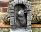 Mouse Door Stone Statue Garden Outdoor Home Tree Animal Decoration Ornament