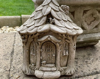 Fairy house stone statue | garden outdoor home tree animal decoration ornament hanging plaque