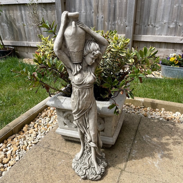 Lady with wine jug stone garden statue | outdoor classical sculpture ornament