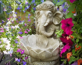 Statue mangeoire à oiseaux ganesh en pierre reconstituée | ornement de jardin oriental vintage