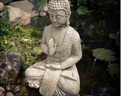 Reconstituted stone meditating buddha statue vintage concrete garden ornament