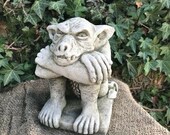 Reconstituted stone sitting gremlin statue vintage concrete garden ornament Outdoor Concrete