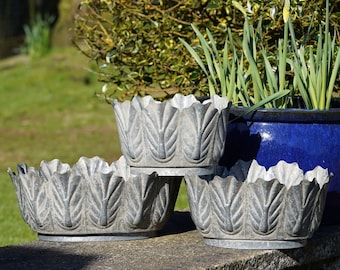 Galvanised metal petiole planters | large outdoor garden flower pot trough zinc