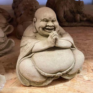 Round buddha c stone statue | vintage oriental monk garden outdoor ornament