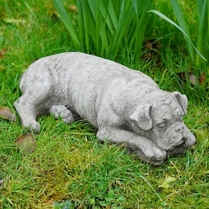 Boxer dog stone statue | outdoor garden ornament british made puppy pet sculpture decoration