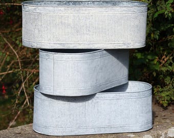 Set 3 52cm Large Metal Troughs Outdoor Garden Planter Ribbed Flower Pot Antique Style Trough