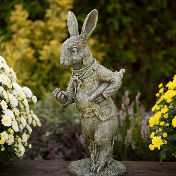 Weißer Hase Gartenfigur | Alice im Wunderland schwere Kunstharz home Ornament Statue Outdoor Indoor Dekoration Geschenk