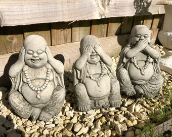 See hear speak no evil set 3x buddha statue |reconstituted stone garden ornament outdoor decoration