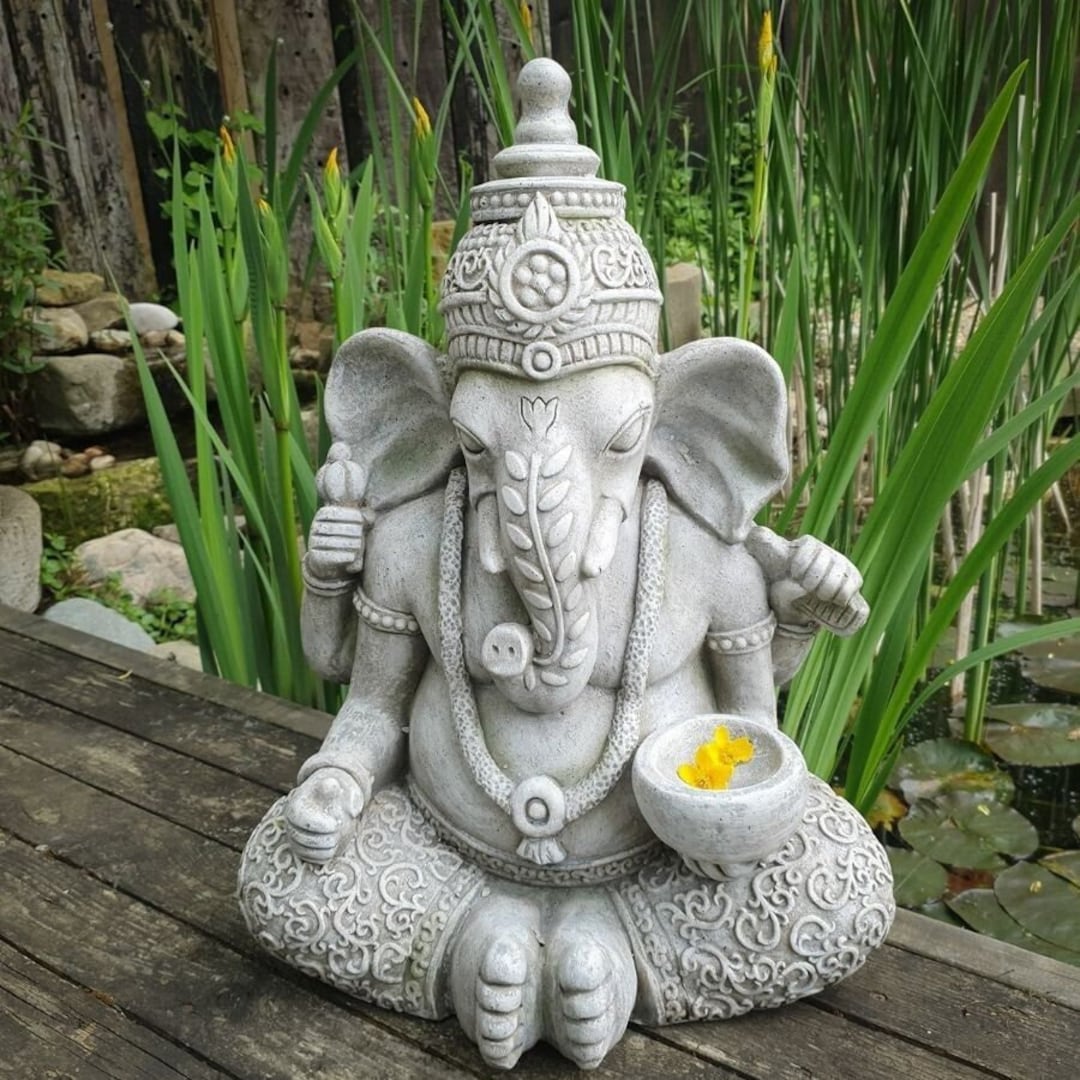 Ganesh Bird Feeder Resin Statue Indoor Garden Decor Ornament