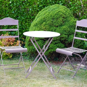 Wrought iron table and chairs | two chair bistro set outdoor garden ornament British Rustic Furniture