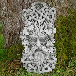 XL Celtic Greenman stone plaque | garden outdoor home statue decoration ornament British Celt Sculpture