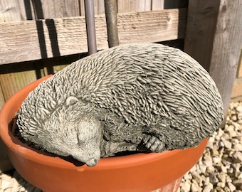 Statua del riccio addormentato / ornamento da giardino in cemento animale in pietra ricostituita