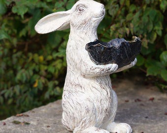 Grande mangeoire pour lièvres | Grand ornement de lapin statue de bain de jardin en plein air