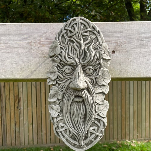 Forest greenman plaque |reconstituted stone concrete statue sign garden ornament