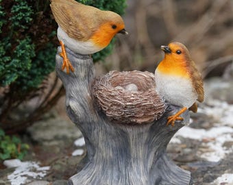 Nesting Robins Resin Statue Home Garden British Bird Sculpture Outdoor Ornament Robin Appears British Gift