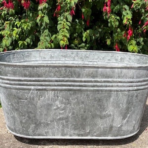 Calha oval galvanizada com alças | Vaso de flores de metal e aço para jardim externo
