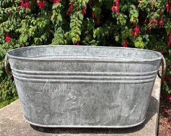 Galvanised oval trough w handles | outdoor garden metal steel planter flower pot