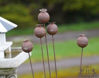 Poppy heads large metal garden ornament | flower stake gift decoration poppies outdoor floral stake gift