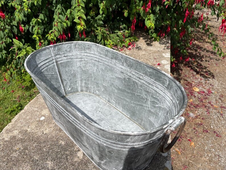 Galvanised Oval Trough W Handles Outdoor Garden Metal Steel Etsy