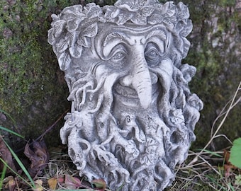 Greenman Bird Feeder Hanging Plaque Wall Art stone statue outdoor garden ornament planter green man pot Celtic Sculpture