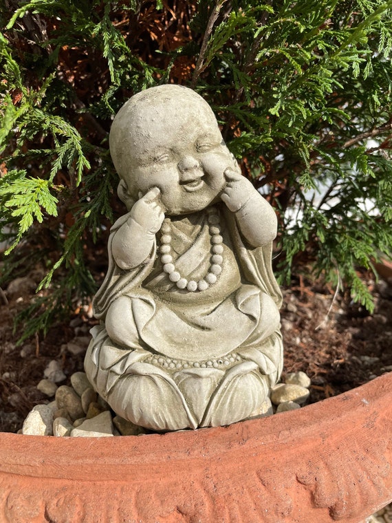 Happy Monk Stone Statue Buddha Oriental Garden Outdoor - Etsy