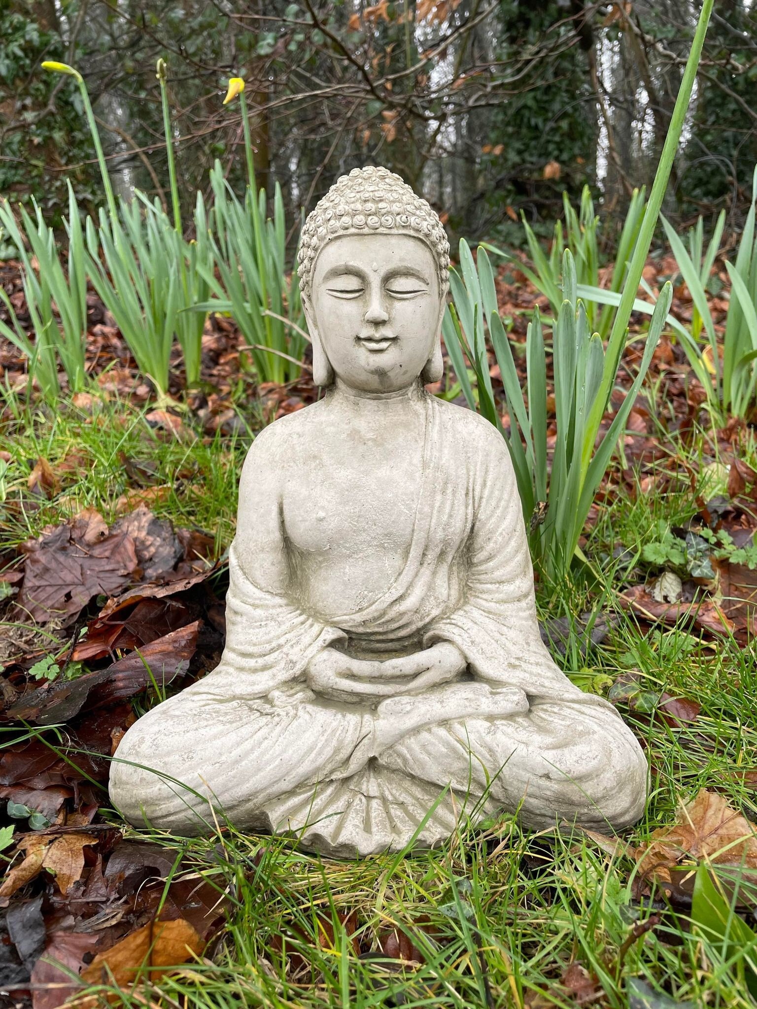 Reconstituted Stone Robed Buddha Statue | Vintage Finish